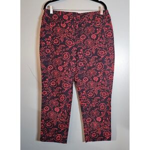 Ann Taylor LOFT Julie Riviera Pant 10 Red Black Floral Ankle Trousers Stretch